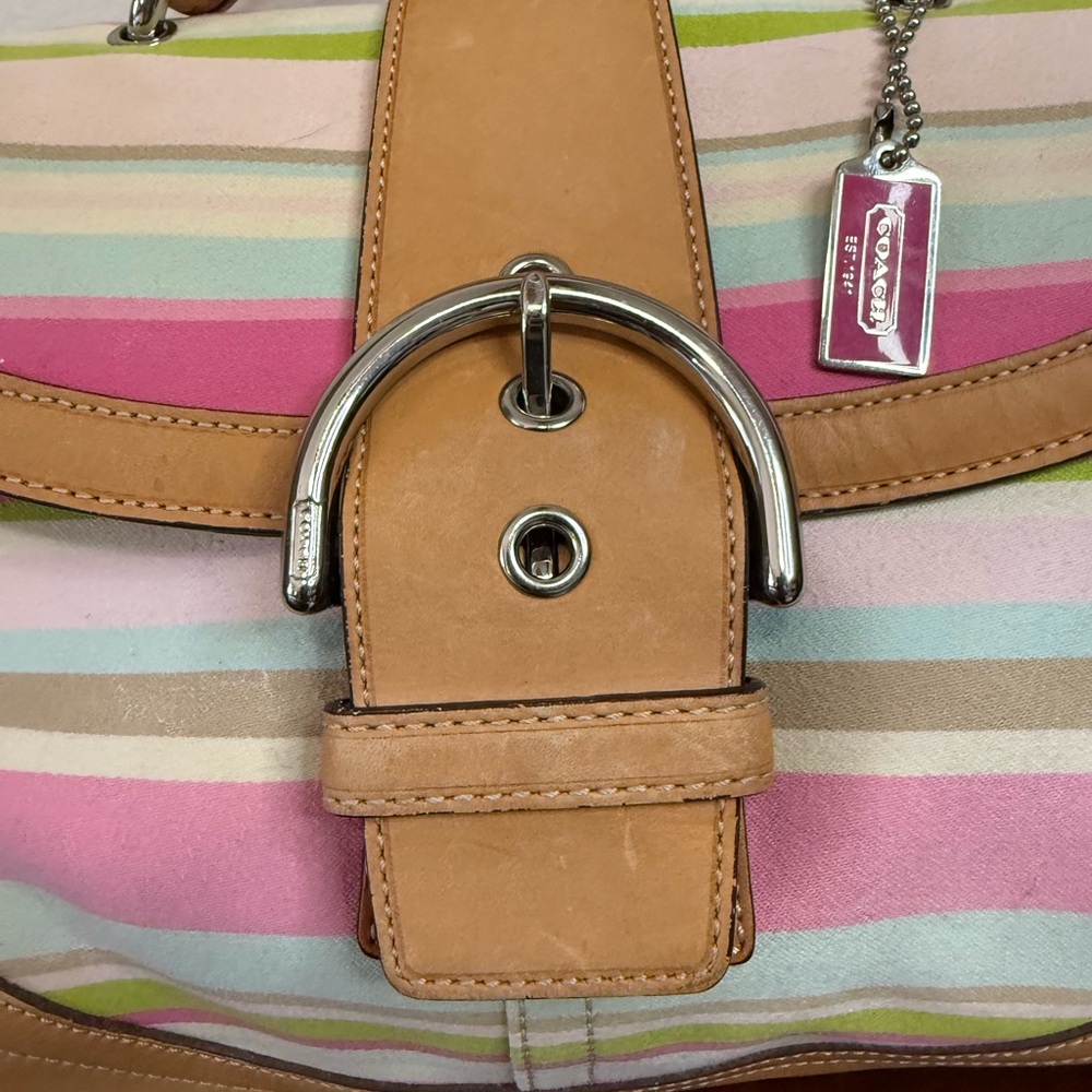 Coach Vintage Twill Soho Pink Multicolor Striped Top Handle Bag - Picture 3 of 13